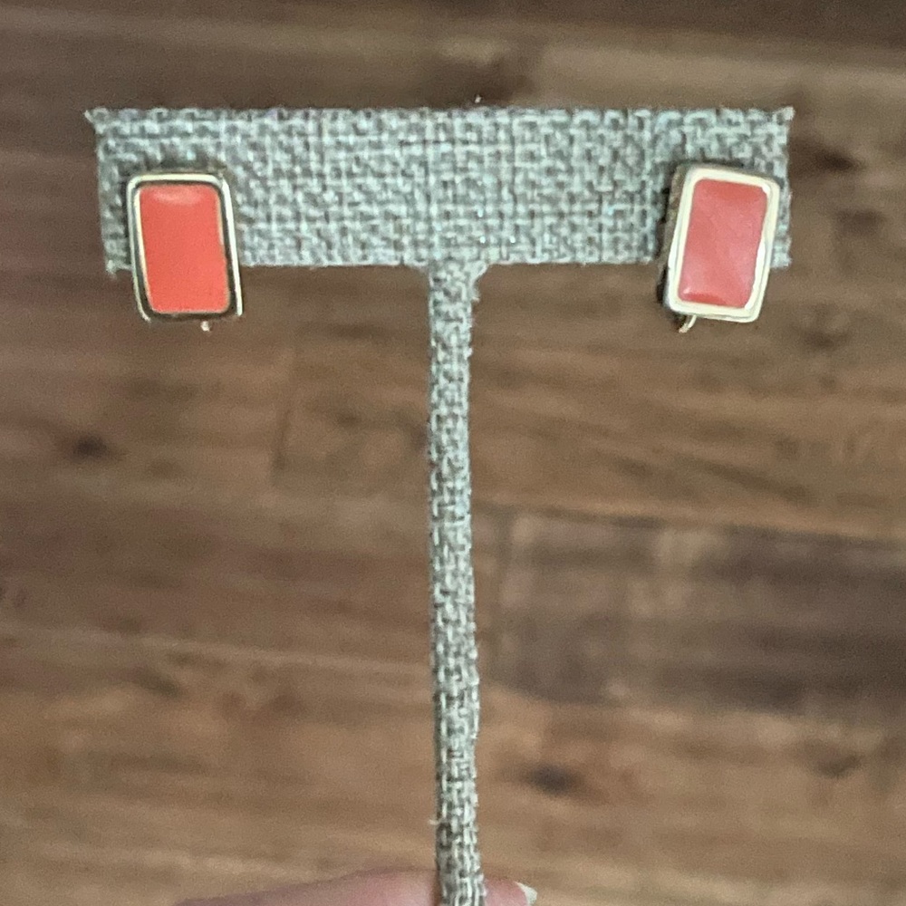 Dior Coral Rectangular Stud Earrings - image 6